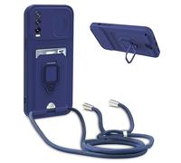 YFSYLL Coque Compatible avec Vivo Y20/Y20i/Y20S/Y12A/Y12S/Y11S,Collier pour Étui Colliers de cellulaire Réglable Lanyard Silicone Case,Protection caméra,Support Annulaire,Fentes pour Cartes,Bleu