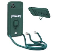 YFSYLL Coque Compatible avec Vivo Y52S 5G/Y31S 5G/Y72 5G,Collier pour Étui Colliers de cellulaire Réglable Lanyard Silicone Case,Protection caméra,Support Annulaire,Fentes pour Cartes,Vert Foncé