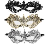 YFTRFR 3 Pièces Masques en Dentelle Vénitiens Mardi Gras Couple Masque Mascarade Femme Mascarade Pour Mardi Gras Carnaval Halloween Costume Party Bal Sexy Soirée Élégante or Argent Noir