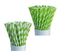 YFTRFR 50 Pièces Pailles en Papier, Pailles Blanches à Rayures et Vertes de Points Pipettes en Papier Biodégradables Pipettes avec Points des Éco-Sippers