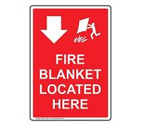 YFULL Plaque en métal phosphorescente verticale avec inscription « Fire Blanket Located Here » - Rouge - 20 x 30 cm
