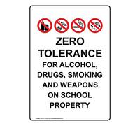 YFULL Plaque verticale en métal avec inscription « Zero Tolerance for Alcohol » - 20 x 30 cm - Blanc