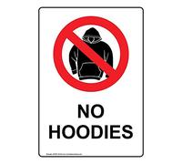 YFULL Plaque verticale en métal « No Hoodies » - 20,3 x 30,5 cm - Avec texte anglais et symbole - Blanc