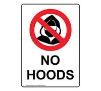 YFULL Plaque verticale en métal « No Hoods » - 20,3 x 30,5 cm - Avec texte anglais et symbole - Blanc