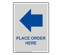 YFULL Plaque verticale en métal « Place Order Here » - 30,5 x 40,6 cm - Avec texte anglais et symbole - Bleu sur gris perle
