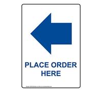 YFULL Plaque verticale en métal « Place Order Here » - 30,5 x 40,6 cm - Avec texte anglais et symbole - Bleu sur blanc