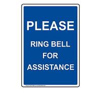 YFULL Plaque verticale en métal « Please Ring Bell for Assistance », 20,3 x 30,5 cm, avec texte en anglais, bleu