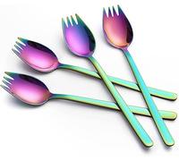 YFWOOD Lot de 4 cuillères à Fourchette colorées, Longues fourchettes à Salade en Acier Inoxydable de 19 cm, Fourchette à dîner, Fourchette à Salade pour Camping Familial et Pique-Nique en Plein air