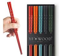 YFWOOD Lot de 5 Paires de Baguettes en Fibre de Verre - 24 cm, Fantaisie, Lave-Vaisselle, Coréennes Japonaises (5 Couleurs) - Boîte en Papier Kraft Incluse