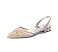 YFZBJY Chaussures de Mariage Plates Femme Bout Pointu Dentelle Perles Fleurs Mules Slingback Mariée Demoiselle d'honneur,Champagne,41 EU