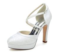 YFZBJY Escarpins avec plateau en satin à motif en dentelle pour femme, fermé en bout avec sangles croisées à la cheville - élégantes chaussures à talons aiguilles pour mariages et événements formels