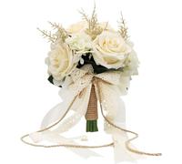 YFZCLYZAXET ouquets De Mariage pour La Mariée, Bouquets De Mariée en Rose Blanche Champagne pour La Mariée avec Ruban De Soie, Bouquet De Fleurs Artificielles pour Le Mariage