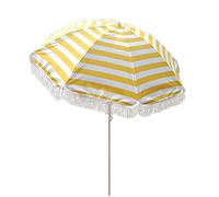 YFZNWHX 1.8m Parasol avec Frange, Parasol De Plage, Protection Solaire, Rayures Jaunes Et Blanches, Toile Polyester Portable, Baleines en Fibre De Verre, Mécanisme D'inclinaison