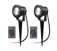 Ygapuzi 10W Lumières de paysage LED à couleurs changeantes Télécommande 12V Spots basse tension pour allée, cour, pelouse, patio, piscine, jardin, avec piquets, lot de 2 (Multicolore)