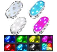 Ygapuzi 4 pièces Lampe à LED sans fil pour l'intérieur de la voiture, 7 couleurs, rechargeable par USB, avec 6 perles de lumière LED super brillantes, lumière d'ambiance pour l'intérieur de la voiture