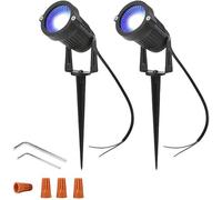 Ygapuzi 5W LED Landscape Lights 12V Spotlights basse tension Murs décoratifs Arbres Drapeaux Éclairage extérieur pour allée, cour, pelouse, patio, piscine, jardin, avec piquets, lot de 2 (Bleu)