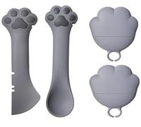 Ygapuzi Ensemble de fournitures pour aliments pour animaux de compagnie couvercle de boîte en silicone universel de chat 2 - en - 1 spatula chien patte cuillère chat alimentation pour (Gris)