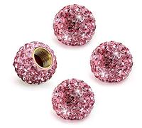 Ygapuzi Lot de 4 capuchons de tige de valve Bling, couvre-tige de valve de pneu de voiture en cristal strass avec joint torique, ajustement universel pour voitures, camions, SUV, vélos et motos (Rose)