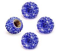 Ygapuzi Lot de 4 capuchons de tige de valve Bling, couvre-tige de valve de pneu de voiture en cristal strass avec joint torique, ajustement universel pour voitures, camions, SUV, vélos et motos (Bleu)