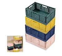 Ygapuzi Panier de rangement pliable en plastique avec poignée pour étagères,cuisine,salle de classe et bureau,vanité,salle de bain,tiroir,cloison(30,5 x 20,3 x 12,7 cm) (Multicolore - Paquet de 4)