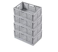 Ygapuzi Panier de rangement pliable en plastique avec poignée pour étagères,cuisine,salle de classe et bureau,vanité,salle de bain,tiroir,cloison(30,5 x 20,3 x 12,7 cm) (Gris - Paquet de 4)