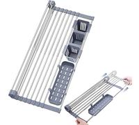 Ygapuzi Séchoir à Bobine Extensible 12.6''-23.3''' au-Dessus de l'évier de Cuisine, Évier étagère de séchage, Égouttoir à Bobine en Acier Inoxydable pour finisseur de Cuisine (Gris)