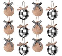 YGBWAOV DéCorations d'arbre de NoëL, 12 PièCes 2-1/2 Pouces Blanc Noir Check Plaid Couture DéCorations de NoëL en Toile de Jute