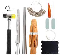YGBWAOV Ensemble D'Outils de Mesure de Taille de Bague, 12 Pièces, Mandrin à Bague, Taille de Bague, Marteau en Caoutchouc, Jauge de Taille de Bague en Plastique, Pince à Bague en Bois.