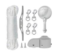YGBWAOV Kit de Remplacement pour Boule de Mât de Drapeau et Pièces de Quincaillerie, Corde de Drisse, Crochet de Taquet, Mousqueton Pivotant pour Drapeau, Argent