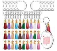 YGBWAOV Kit Transparent 120 PièCes pour Porte-CléS en Cercle Acrylique pour Projet de Vinyle, Y Compris Les éBauches de Disque Acrylique, Glands, Doré
