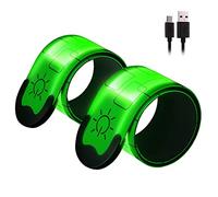 YGBWAOV Lot de 2 Brassards RéFléChissants Rechargeables par USB, Bande Lumineuse Haute Visibilité pour Les Coureurs, Les Motards, Les Marcheurs, Les PropriéTaires d'animaux, Vert