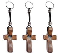 YGBWAOV Lot de 3 Porte-Clés Croix en Bois de Noyer, Porte-Clés Chrétiens en Noyer, Petits Porte-Clés Jésus en Bois