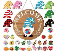 YGBWAOV Panneau de Bienvenue en Bois Interchangeable, Panneau Saisonnier en Bois Interchangeable, Décoration de Vacances, Pièces Magnétiques, Décoration Saisonnière Détachable B