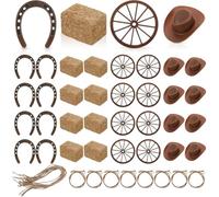 YGBWAOV pour Ensemble de Centre de Table - 40 Pièces pour Décorations de Fête Western Comprenant des Mini Chapeaux de Cowboy, des Fers à Cheval et Une Charrette.
