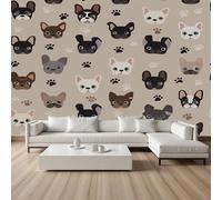 YGcegcia Papier Peint 250x175 cm Bouledogue Français Empreintes de Pattes Papier Peint Panoramique Intissé Motif Chien Dessin Animé Tapisserie Photo Décoration Murale pour Salon Chambre Bureau