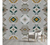 YGcegcia Papier Peint Aztèque Sud-ouest Ethnique Tribal Papier Peint Intissé 3D Navajo Amérindien Géométrique Tapisserie Panoramique, Wallpaper Décoration Murale Salon Chambre Bureau 100x100 cm