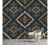 YGcegcia Papier Peint Aztèque Sud-ouest Ethnique Tribal Papier Peint Intissé 3D Navajo Amérindien Géométrique Tapisserie Panoramique, Wallpaper Décoration Murale Salon Chambre Bureau 100x100 cm
