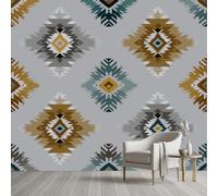 YGcegcia Papier Peint Aztèque Sud-ouest Ethnique Tribal Papier Peint Intissé 3D Navajo Amérindien Géométrique Tapisserie Panoramique, Wallpaper Décoration Murale Salon Chambre Bureau 100x100 cm