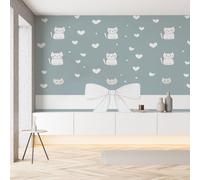 YGcegcia Papier Peint Chat Mignon Dessin Animé Simple Papier Peint Intissé Panoramique Amoureux des Animaux Nœud Papillon Tapisserie Photo Décoration Murale pour Salon Chambre Bureau 150x105 cm