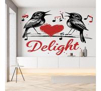 YGcegcia Papier Peint Couple Oiseaux Coeur Note de Musique Papier Peint Intissé 3D Romantique Saint Valentin Tapisserie Panoramique Wallpaper Décoration Murale Salon Chambre Bureau 100x100 cm