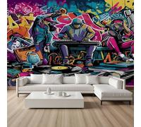 YGcegcia Papier Peint Graffiti Coloré Street Culture Papier Peint Grunge Art Musique Rock Adolescent Poster Panoramique Décoration Murale Tapisserie pour Salon Chambre D'Enfant 430x300 cm