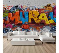 YGcegcia Papier Peint Graffiti Coloré Street Culture Papier Peint Grunge Mur de Briques Musique Garçon Poster Panoramique Décoration Murale pour Salon Chambre Chambre D'Enfant 200x150 cm