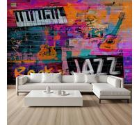 YGcegcia Papier Peint Graffiti Coloré Street Culture Papier Peint Intissé Guitare Grunge Musique Rock Adolescent Tapisserie Poster Photo Panoramique pour Salon Chambre Décoration Murale 250x175 cm