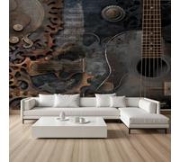 YGcegcia Papier Peint Guitare Steampunk Vintage Papier Peint Musique Instrument Nostalgique Poster Panoramique 3D pour Salon Chambre D'Enfant Décoration Murale 350x256 cm