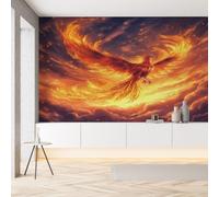 YGcegcia Papier Peint Imprime Phénix Flamme Fantastique Papier Peint Intissé 3D Animaux Myth Oriental Tapisserie Panoramique Wallpaper Décoration Murale Salon Chambre Bureau 100x100 cm