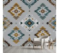 YGcegcia Papier Peint Intissé Aztèque Sud-ouest Ethnique Tribal Papier Peint Panoramique Navajo Amérindien Géométrique Tapisserie Photo Décoration Murale pour Chambre Salon Bureau 430x300 cm