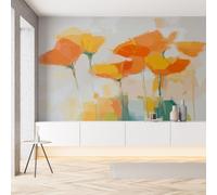 YGcegcia Papier Peint Intissé Coquelicot Aquarelle Fleur Plante Papier Peint Panoramique Peinture à l'huile Style Pastoral Tapisserie Photo Murale pour Salon Chambre Bureau 300x210 cm