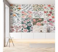 YGcegcia Papier Peint Intissé Fleurs Roses Plante Printemps Rural Papier Peint Panoramique Patchwork Floral Style Pastoral Tapisserie Photo Décoration Murale pour Chambre Salon Bureau 430x300 cm