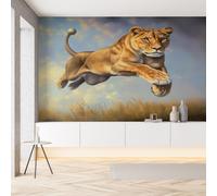 YGcegcia Papier Peint Intissé Lion Animaux Sauvages Papier Peint Panoramique Animal Prairie Savane Tapisserie Photo Murale pour Salon Chambre Bureau 300x210 cm
