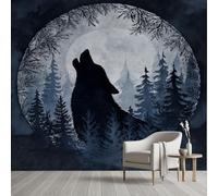YGcegcia Papier Peint Intissé Loup Animaux Sauvages Jungle Papier Peint Panoramique Silhouette Gothique Pleine Lune Tapisserie Photo Décoration Murale pour Chambre Salon Bureau 430x300 cm